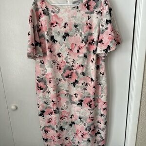 Kasper Pink and Gray Floral Midi Dress